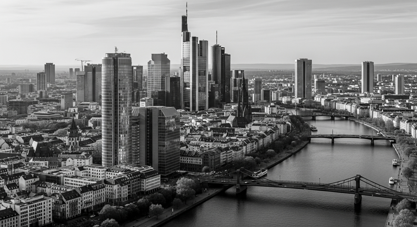 Frankfurter Skyline mit Bankenviertel und Main